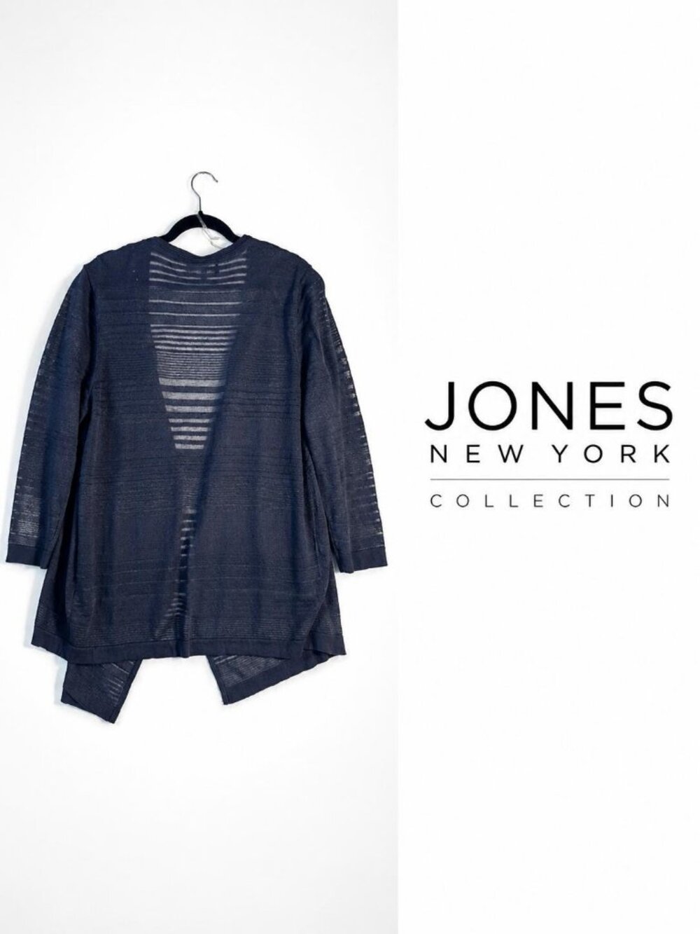 Jones New York Collection Woman Open Front Draped Cardigan Navy Blue 2X Lightwei